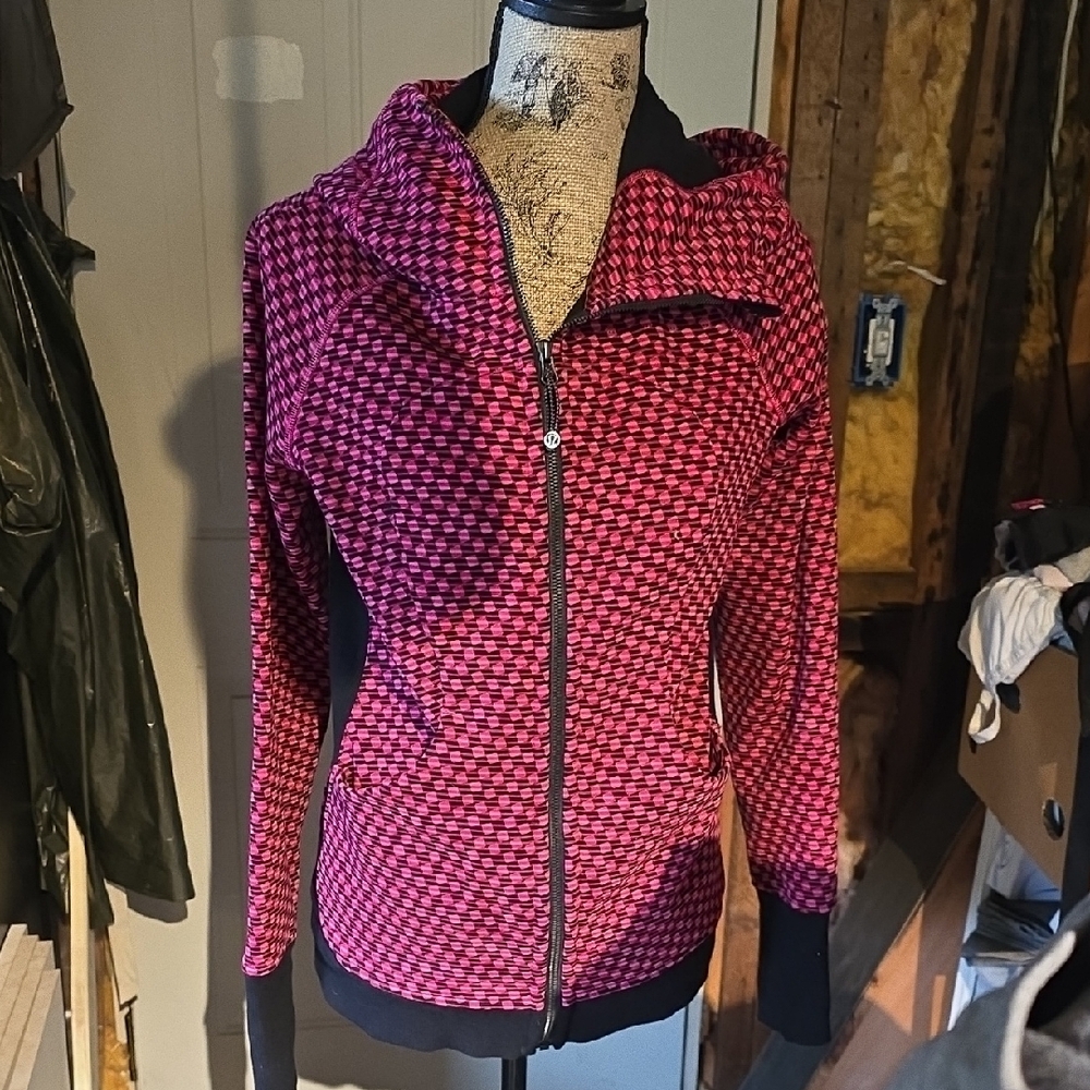 Women's Pink and Black Hooded Jacket